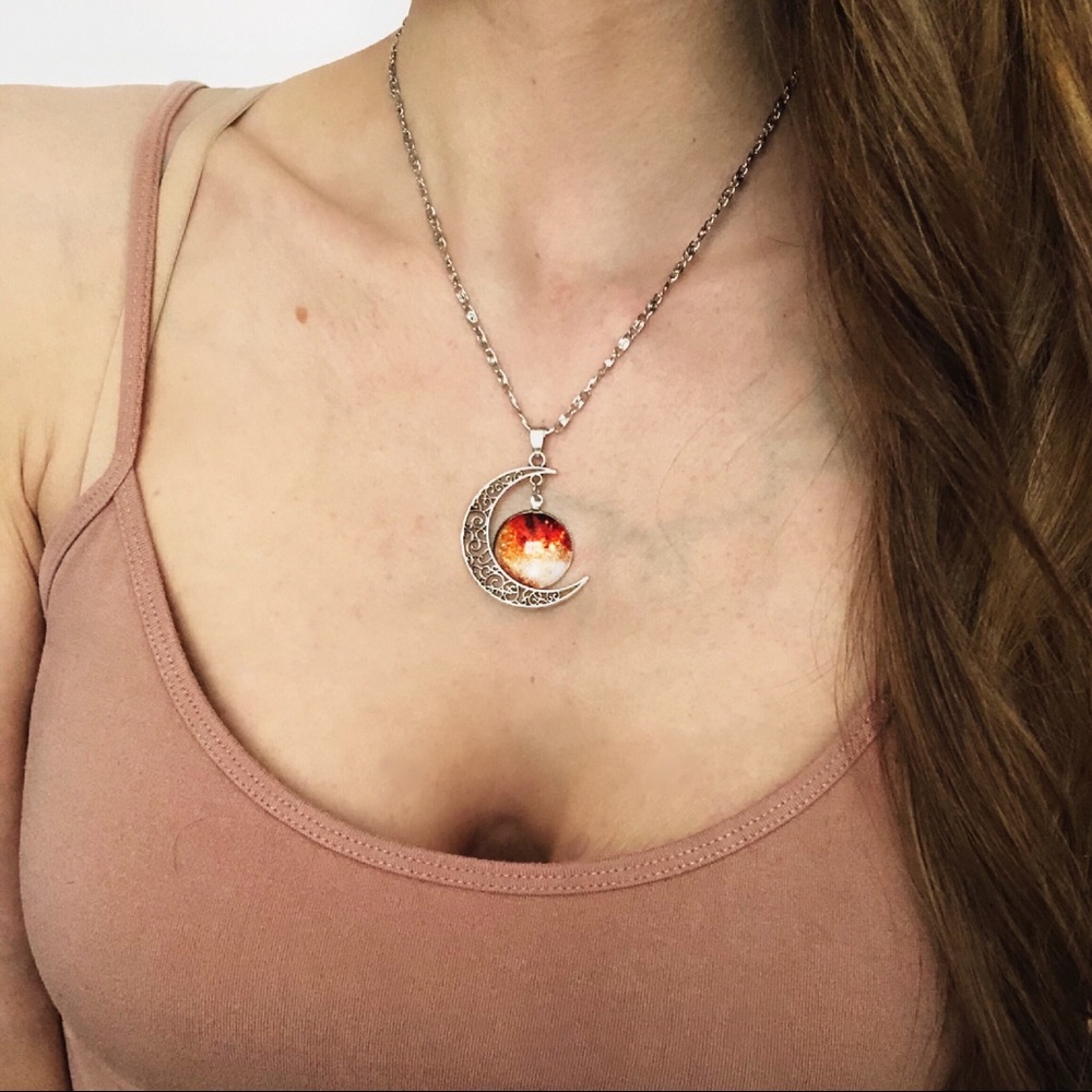 Galaxy Sphere Charm Hollow Moon Pendant Necklace